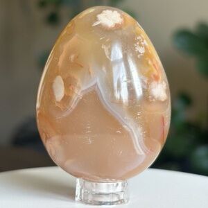 Polished Flower Agate Crystal Egg Carving